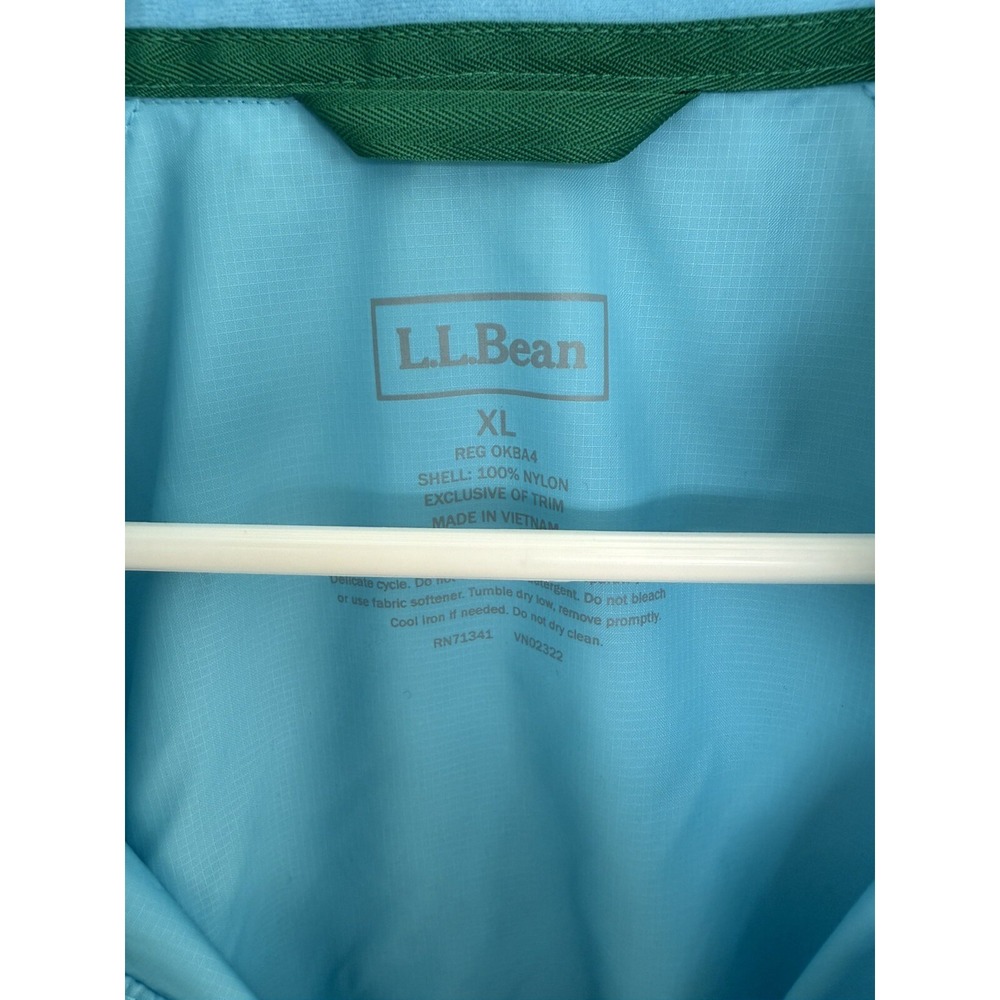 LL Bean Jacket Full Zip Aqua Blue Nylon Stowed Hood Mens Size XL - Picture 3 of 4